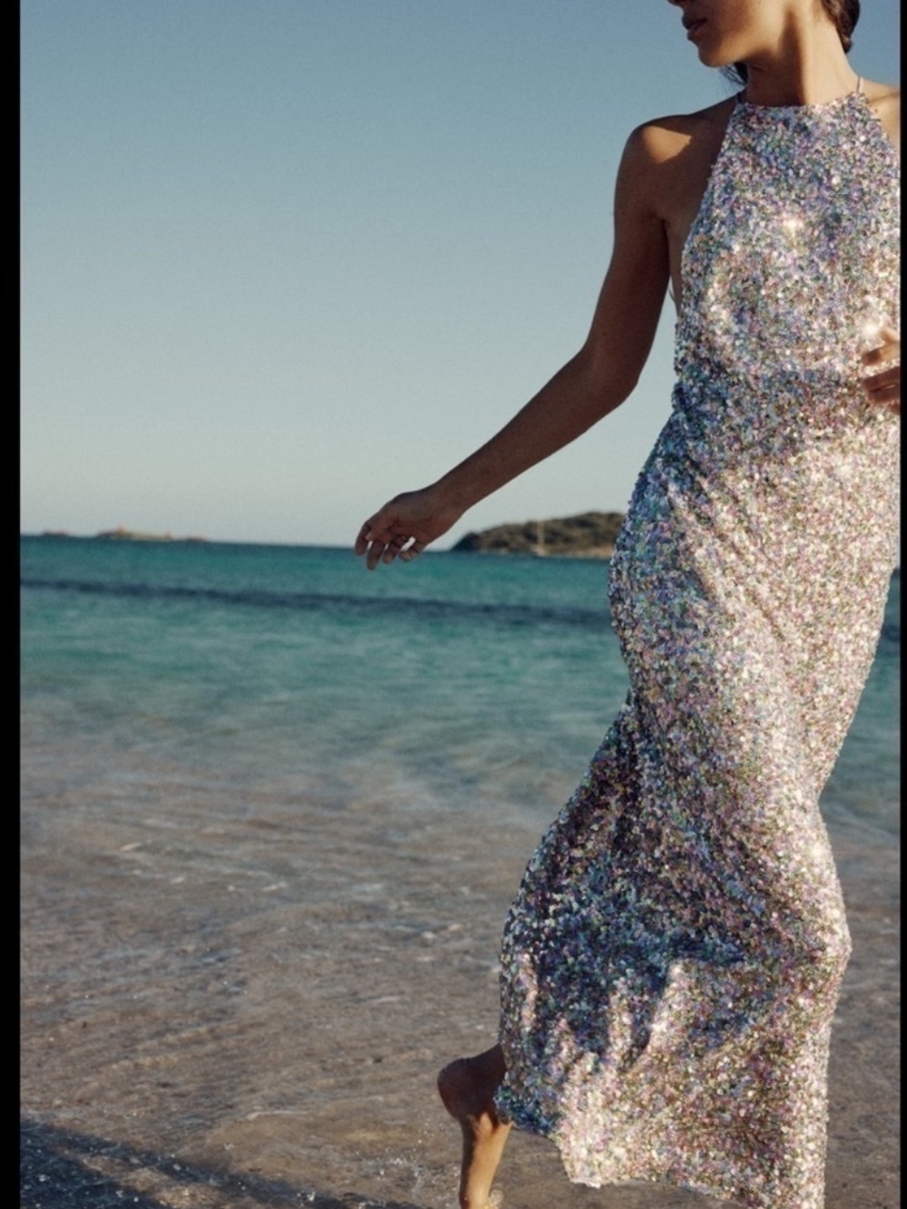 Zara Iridescent Sequin Halter Maxi Dress - Multi